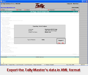 Export Tally Master data in XML format