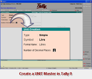Create a UNIT Master in Tally 9