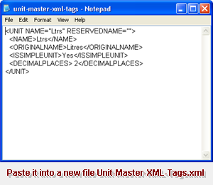Tally UNIT Master XML tags
